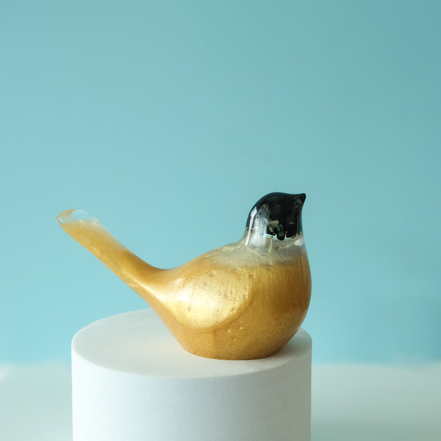 Yellow Resin Bird Paperweight – Handmade Botanical Desk Décor | Acorn & Artisan