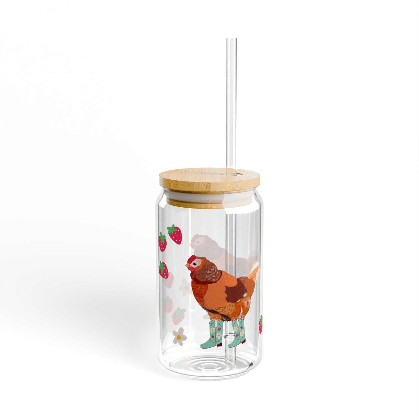 Berry Cowgirl Chicken Glass, Cute Farm Animal Drinkware