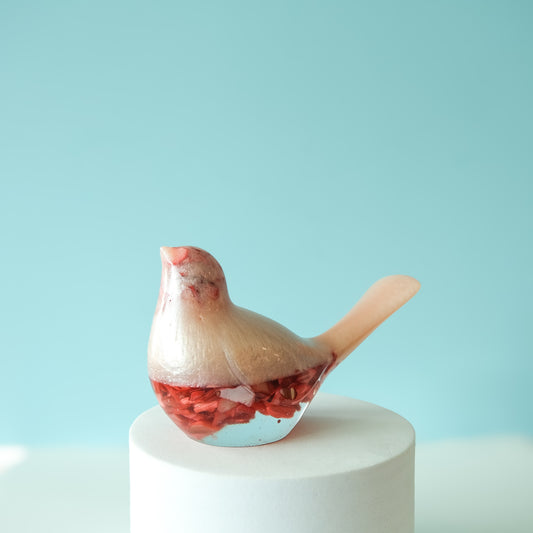Red & Pink Resin Bird Paperweight – Handmade Botanical Décor | Acorn & Artisan