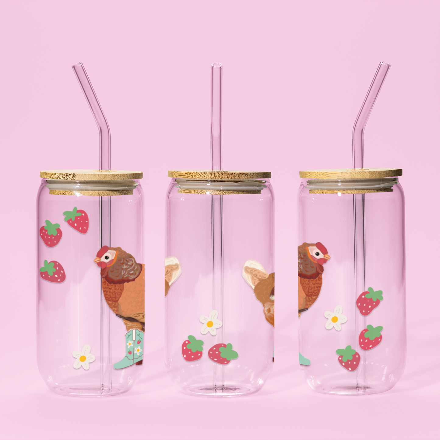 Berry Cowgirl Chicken Glass, Cute Farm Animal Drinkware