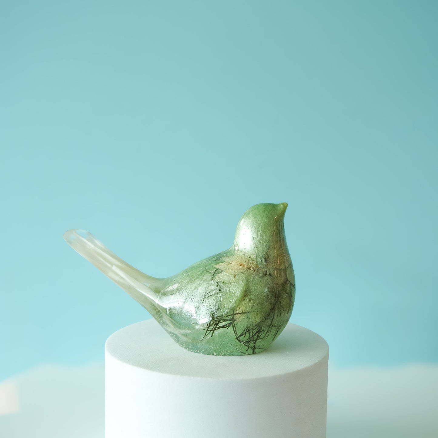 Green Resin Bird Paperweight – Handmade Botanical Desk Décor | Acorn & Artisan