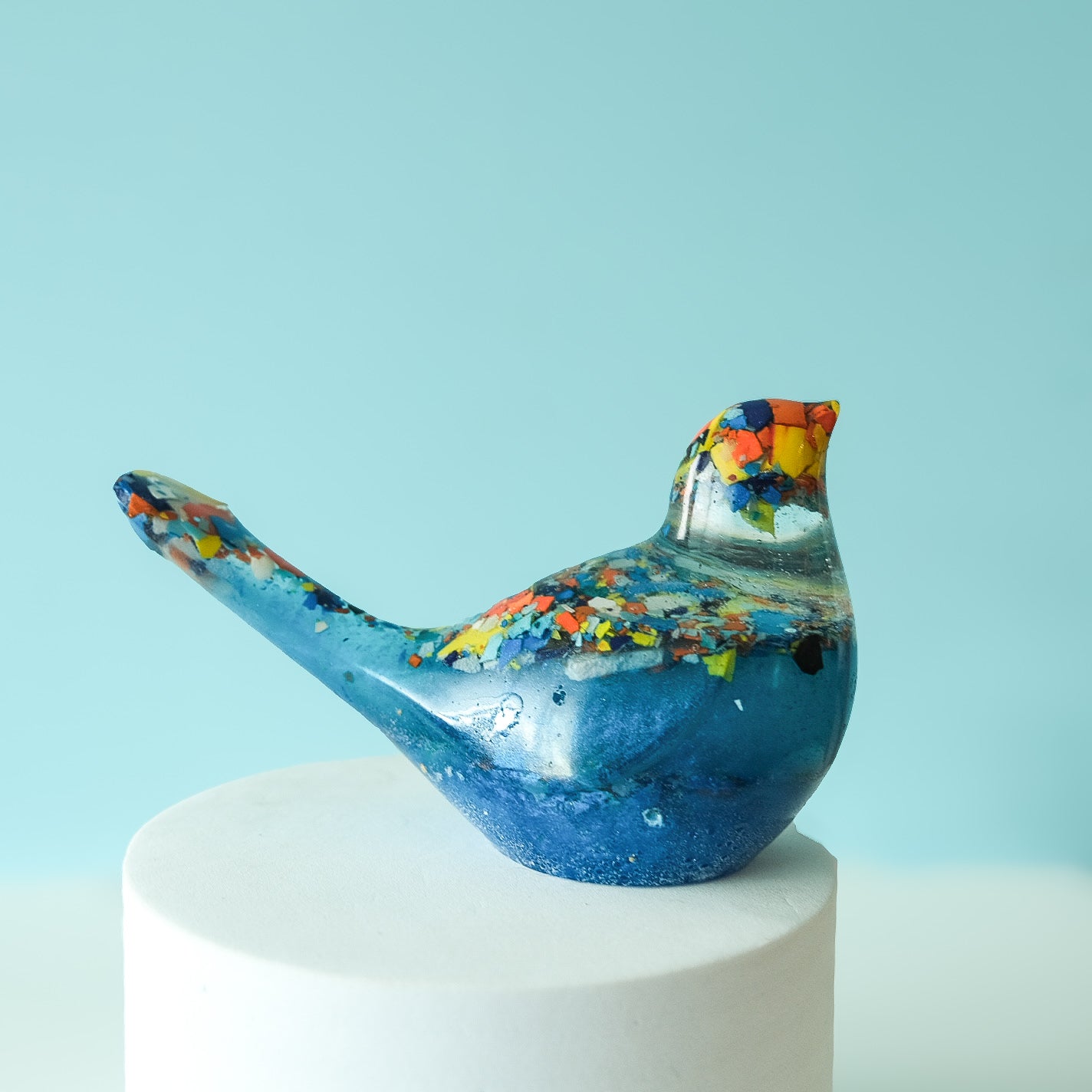 Blue Resin Bird Paperweight – Handmade Multicolor Botanical Décor | Acorn & Artisan