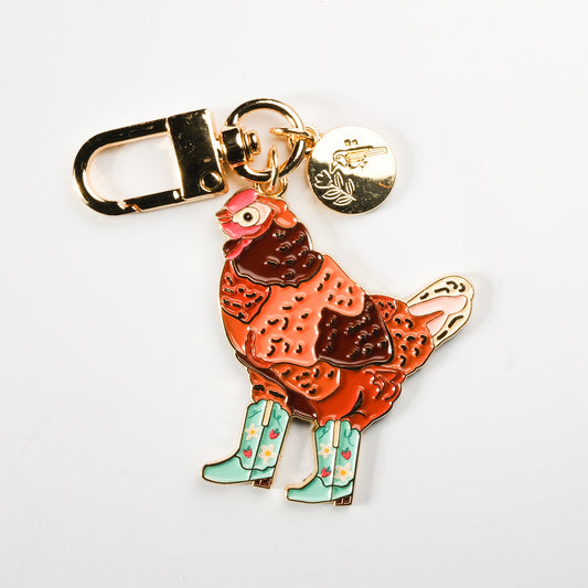 Strawberry Cowgirl Chicken Enamel Keychain | 2" Enamel Bag Charm