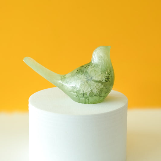 Green Resin Bird Paperweight – Handmade Botanical Nature Décor | Acorn & Artisan