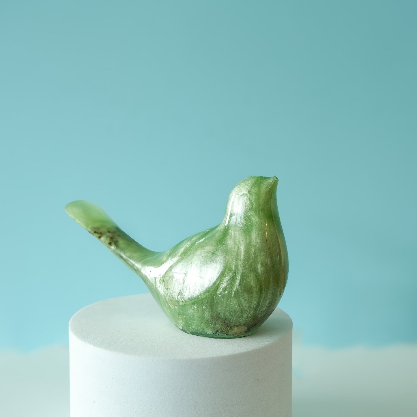 Green Resin Bird Paperweight – Handmade Botanical Desk Décor | Acorn & Artisan