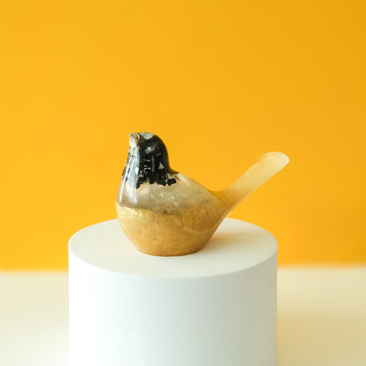 Yellow Resin Bird Paperweight – Handmade Botanical Desk Décor | Acorn & Artisan