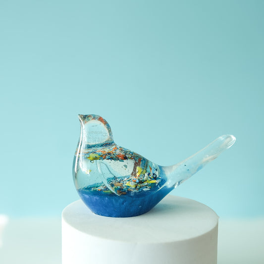 Blue Resin Bird Paperweight – Handmade Botanical Desk Décor | Acorn & Artisan