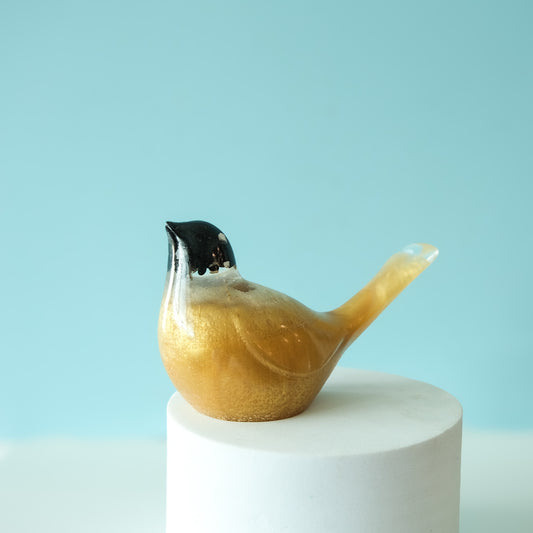 Yellow Resin Bird Paperweight – Handmade Botanical Desk Décor | Acorn & Artisan