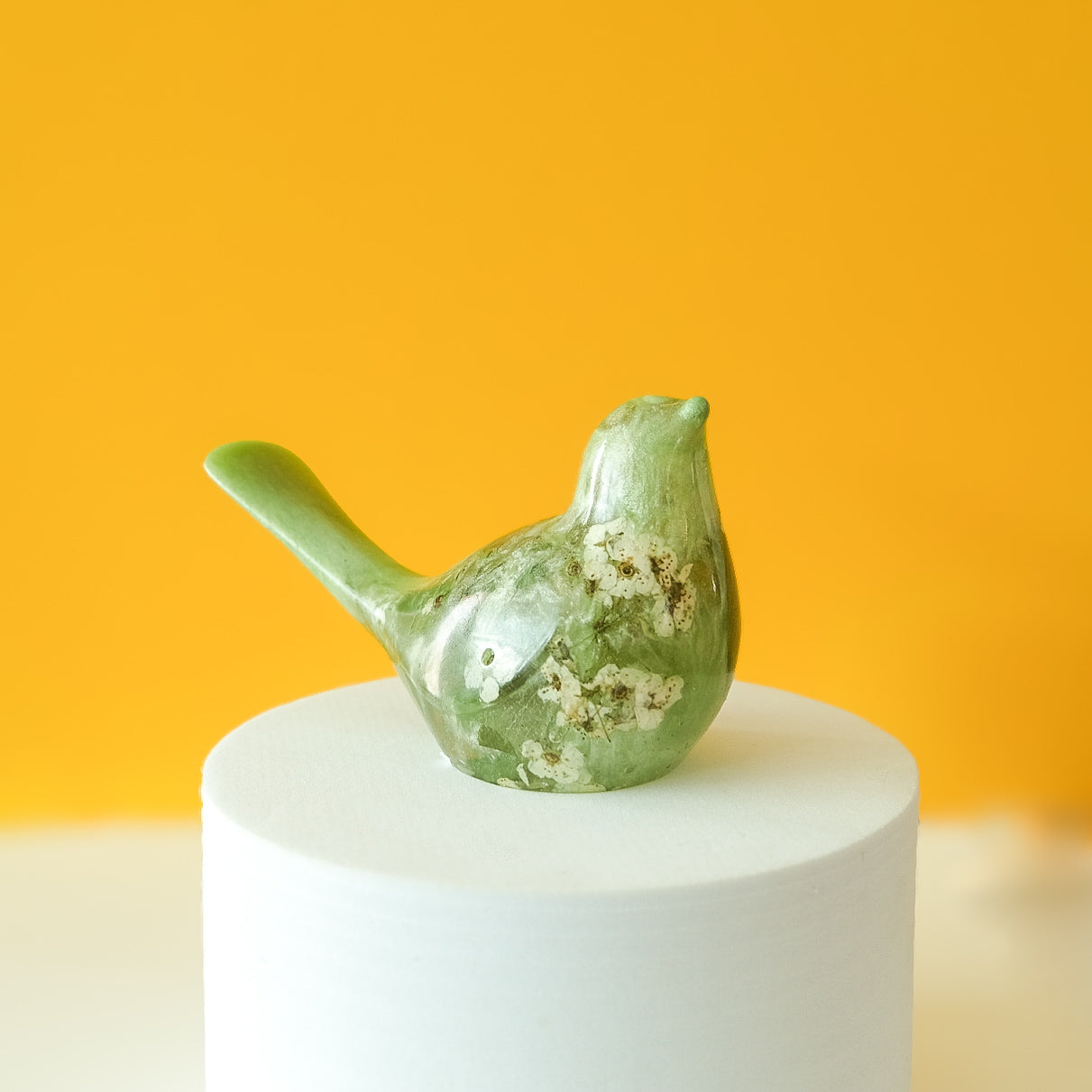 Green Resin Bird Paperweight – Handmade Botanical Décor Gift | Acorn & Artisan
