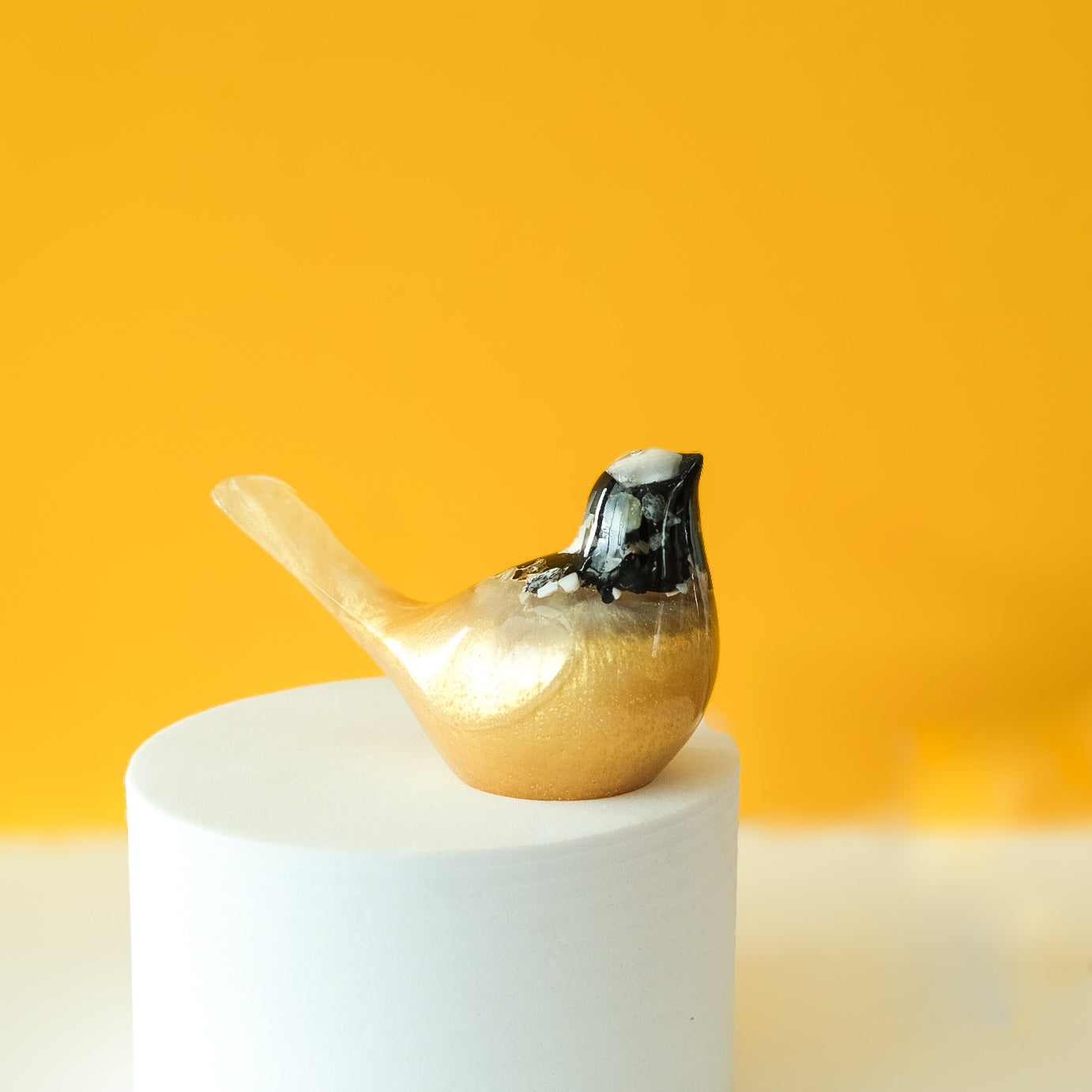 Yellow Resin Bird Paperweight – Handmade Botanical Décor Gift | Acorn & Artisan