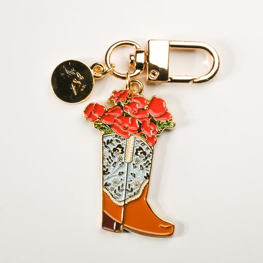 Poppy Cowgirl Boot Enamel Keychain | 2" Hard Enamel
