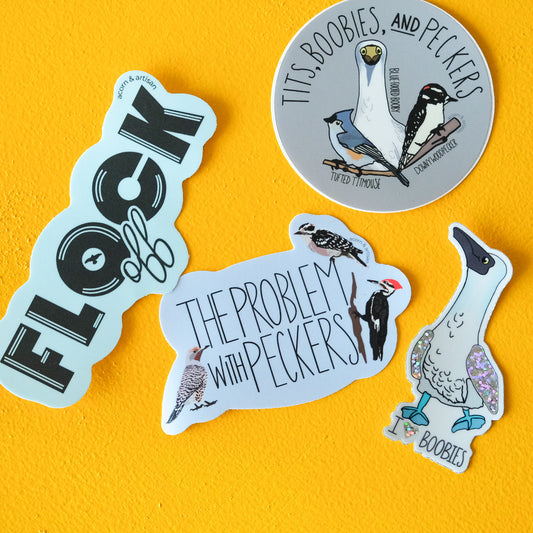 The Problem with Peckers Sticker – Funny Bird Pun Vinyl Decal | Acorn & Artisan