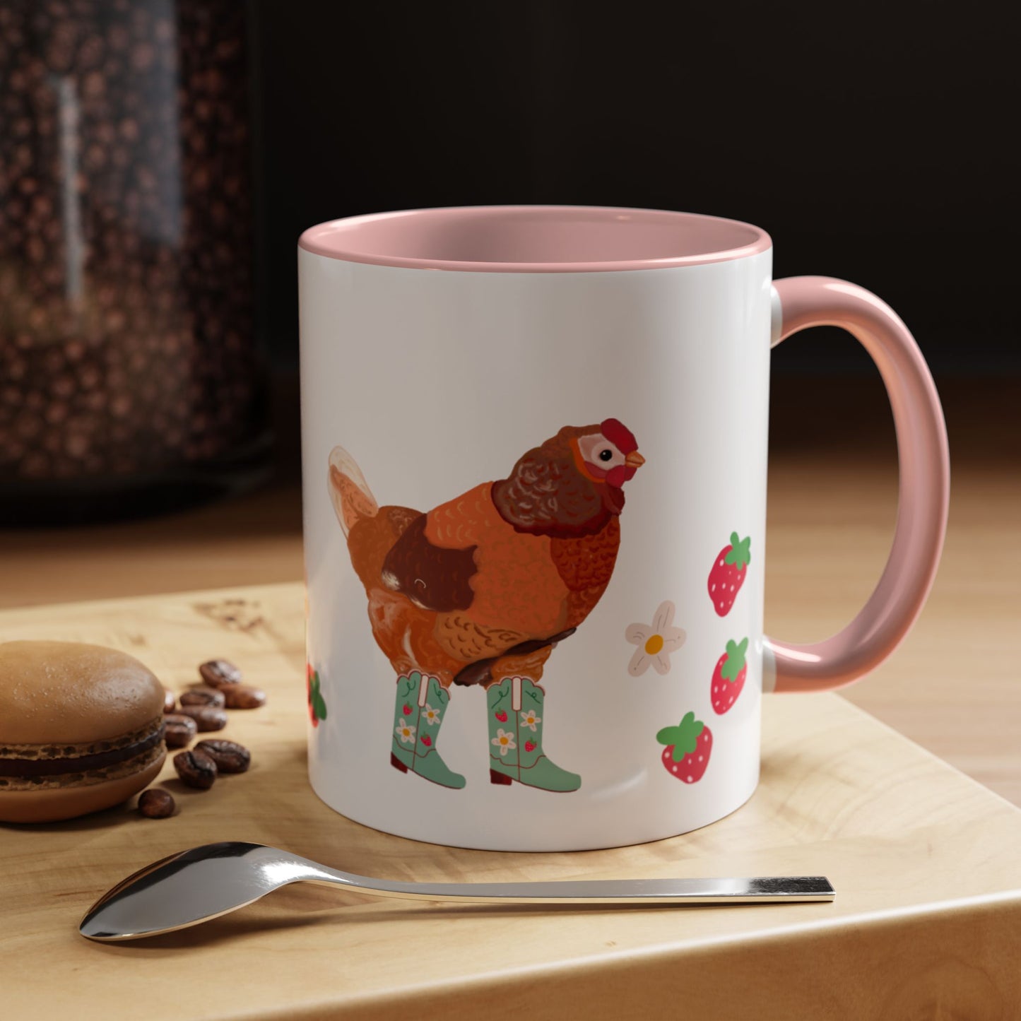 Berry Cowgirl Chicken, Farmhouse Coffee Mug, Cute Animal Design