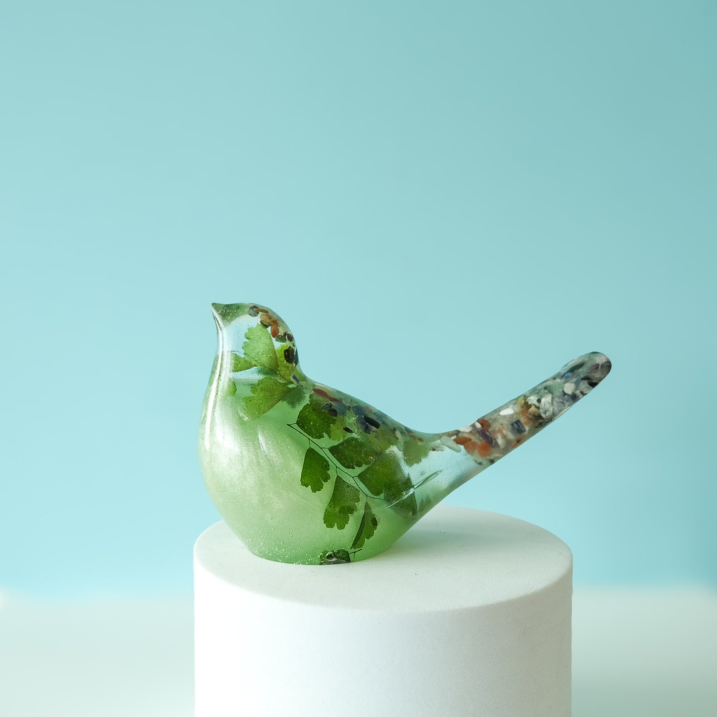 Green Resin Bird Paperweight – Handmade Botanical Décor Gift | Acorn & Artisan