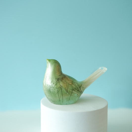 Green Resin Bird Paperweight – Handmade Botanical Desk Décor | Acorn & Artisan