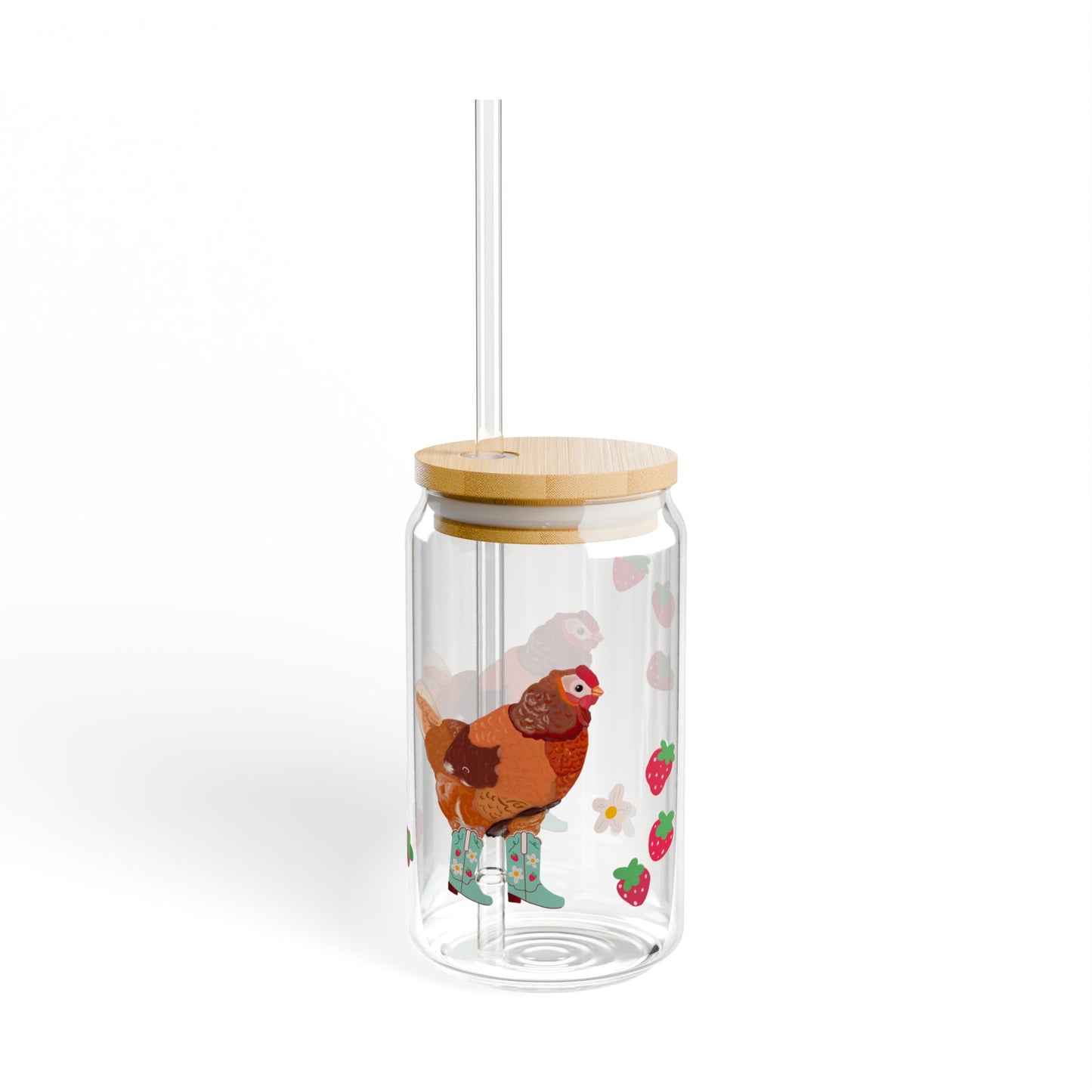 Berry Cowgirl Chicken Glass, Cute Farm Animal Drinkware