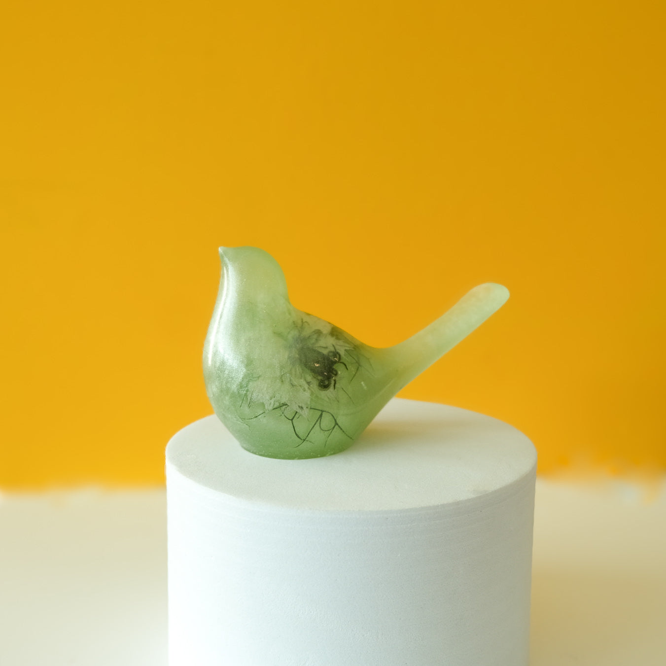 Green Resin Bird Paperweight – Handmade Botanical Nature Décor | Acorn & Artisan