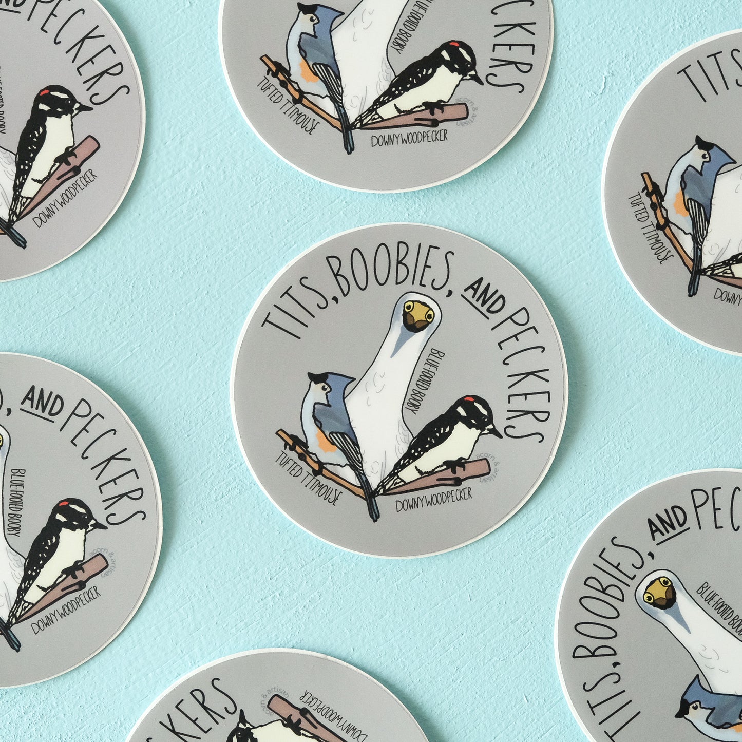 Tits, Boobies & Peckers Sticker – Funny Bird Lover Vinyl Decal | Acorn & Artisan
