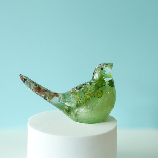 Green Resin Bird Paperweight – Handmade Botanical Décor Gift | Acorn & Artisan