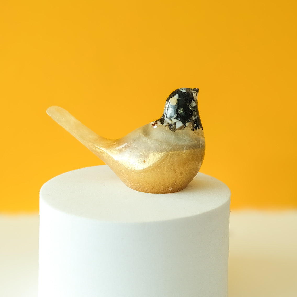 Yellow Resin Bird Paperweight – Handmade Botanical Desk Décor | Acorn & Artisan
