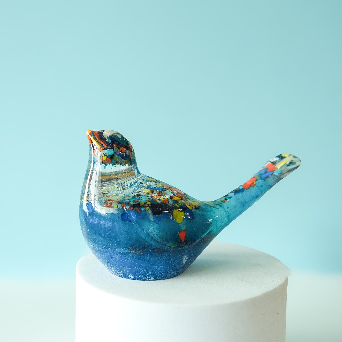 Blue Resin Bird Paperweight – Handmade Multicolor Botanical Décor | Acorn & Artisan