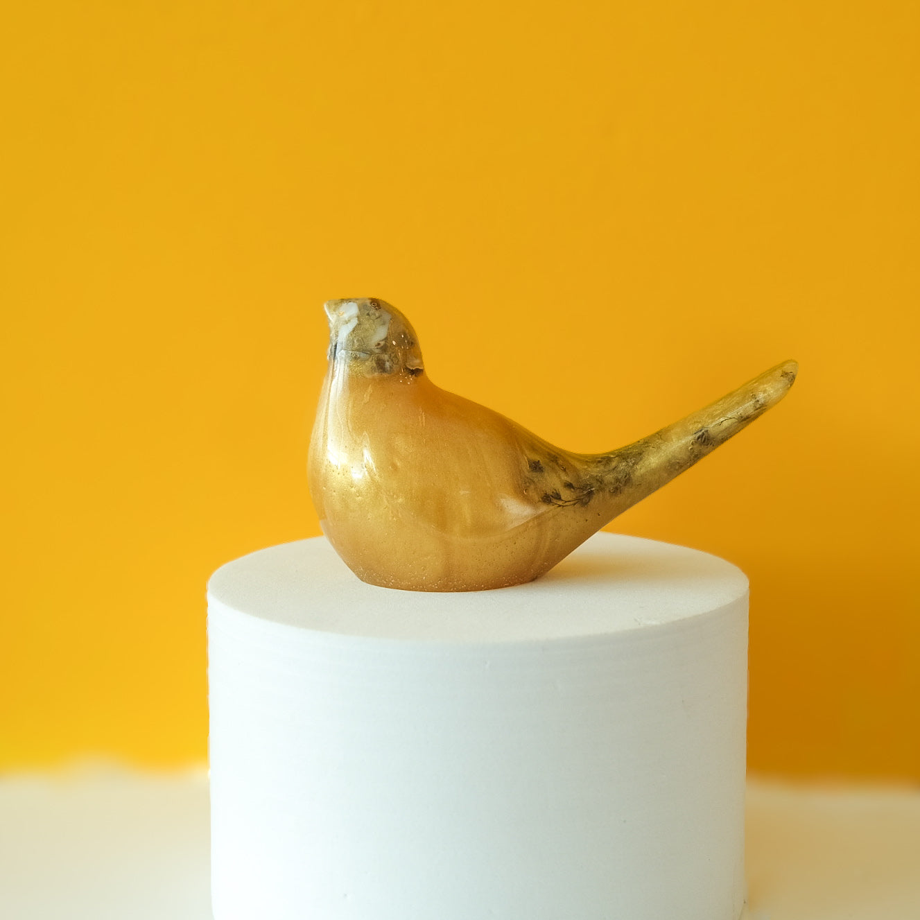 Yellow Resin Bird Paperweight – Handmade Botanical Décor Gift | Acorn & Artisan