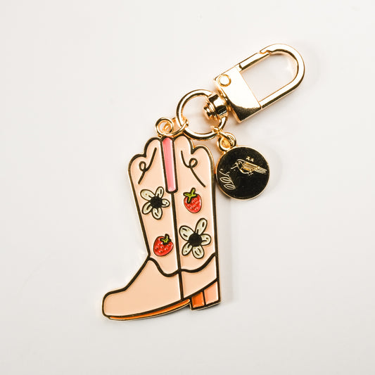 Strawberry Cowgirl Boot Enamel Keychain | 2" Enamel Bag Charm