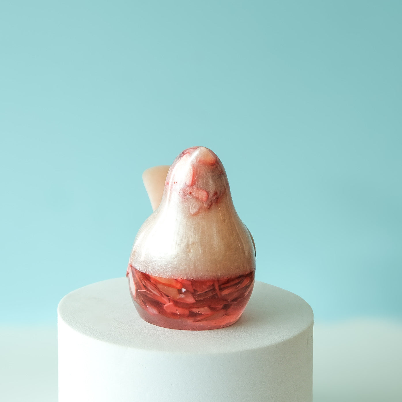 Red & Pink Resin Bird Paperweight – Handmade Botanical Décor | Acorn & Artisan