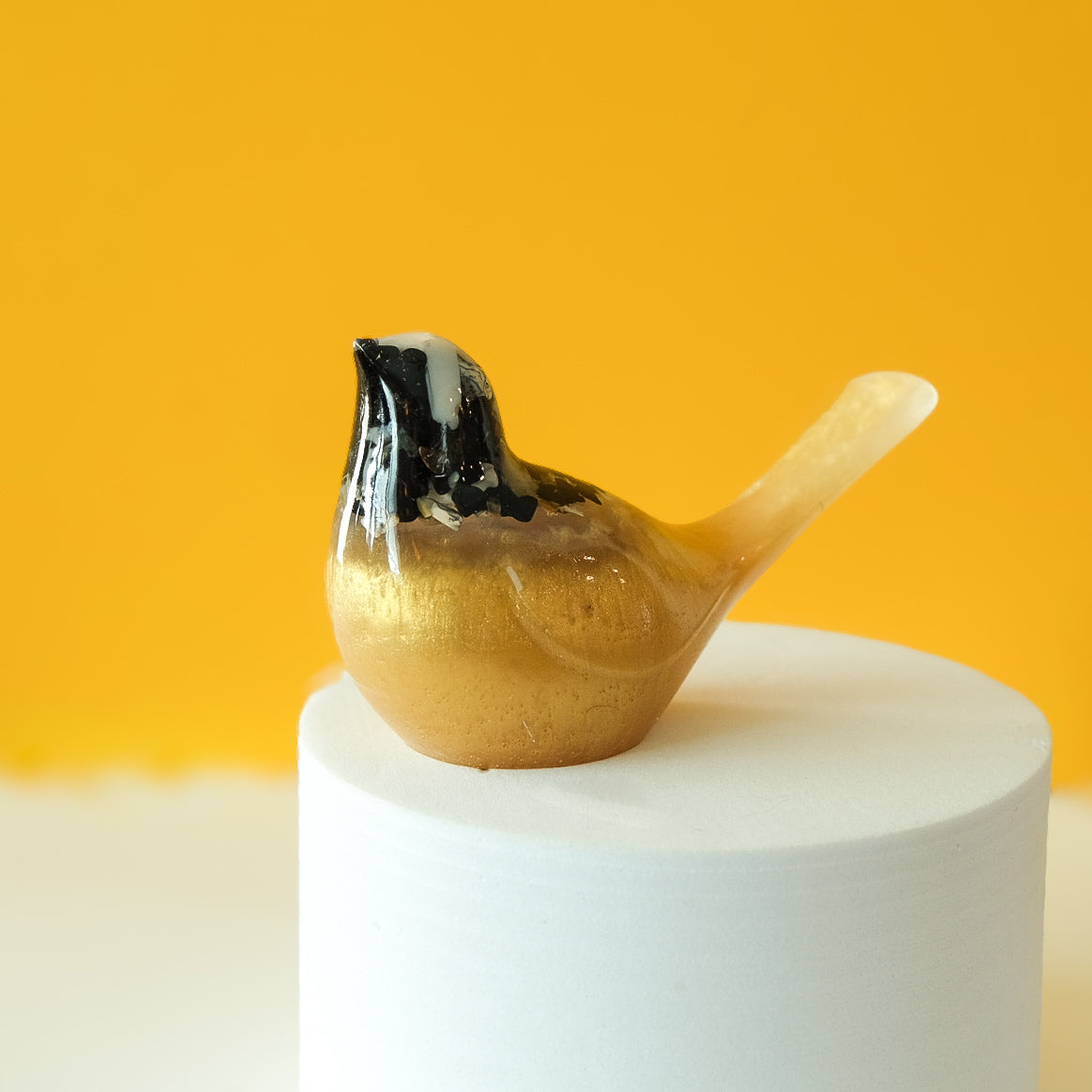 Yellow Resin Bird Paperweight – Handmade Botanical Décor Gift | Acorn & Artisan