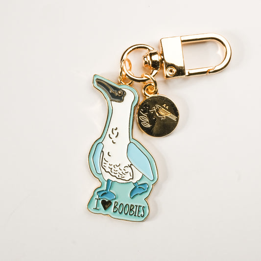 I Love Boobies Blue-Footed Booby Enamel Keychain