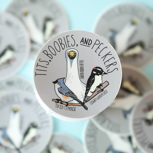 Tits, Boobies & Peckers Sticker – Funny Bird Lover Vinyl Decal | Acorn & Artisan
