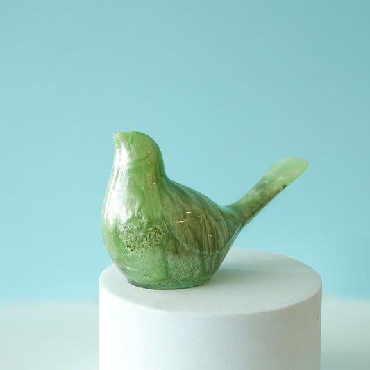 Green Resin Bird Paperweight – Handmade Botanical Desk Décor | Acorn & Artisan
