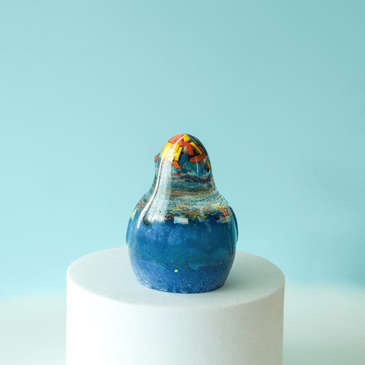 Blue Resin Bird Paperweight – Handmade Multicolor Botanical Décor | Acorn & Artisan