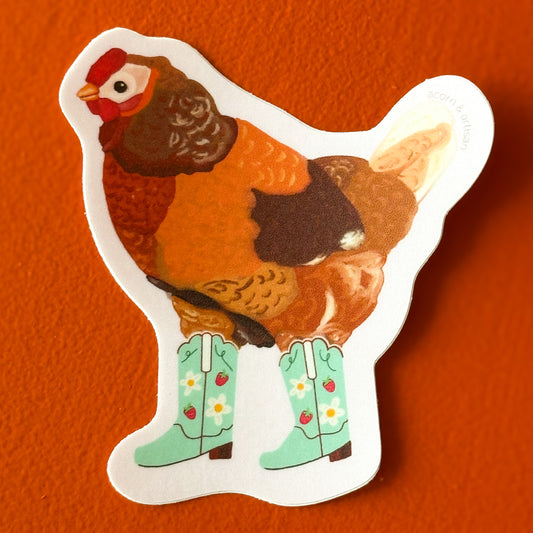 Cowgirl Chicken Vinyl Sticker | 3"