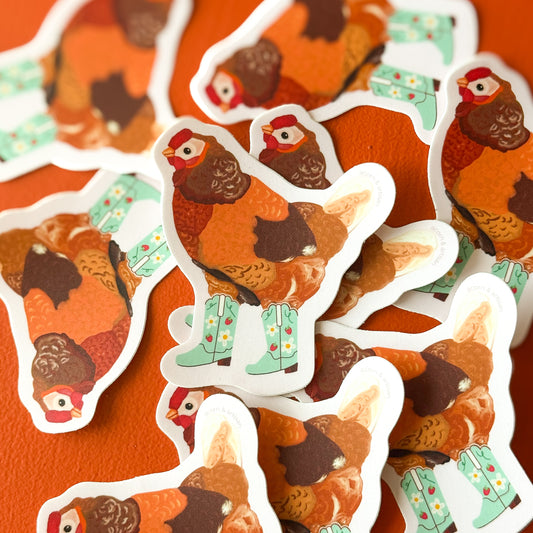 Berry Cowgirl Chicken Sticker – Funny Farm Animal Decal | Acorn & Artisan