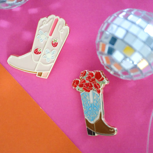 Poppy Cowboy Boot Bouquet Enamel Pin
