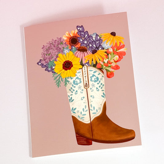 Cowgirl Flower Boot Greeting Card | A2 Blank Inside