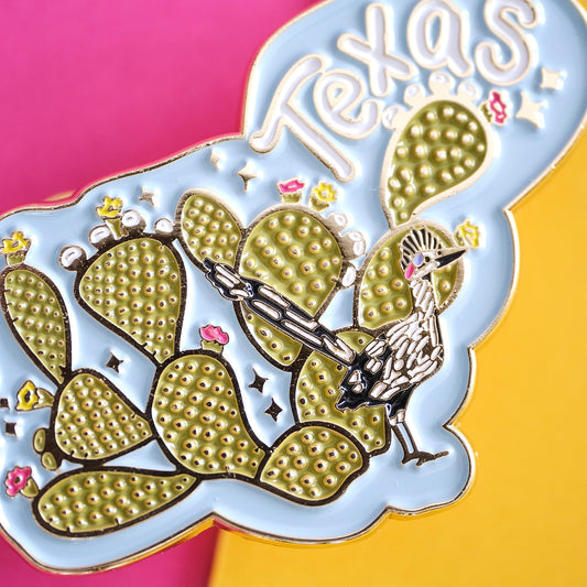 Texas Roadrunner & Prickly Pear Enamel Pin