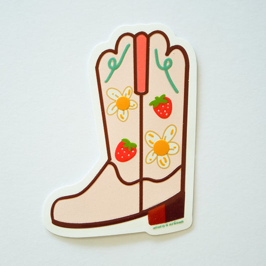 Strawberry Cowgirl Boot Vinyl Sticker | 3" Waterproof Vinyl
