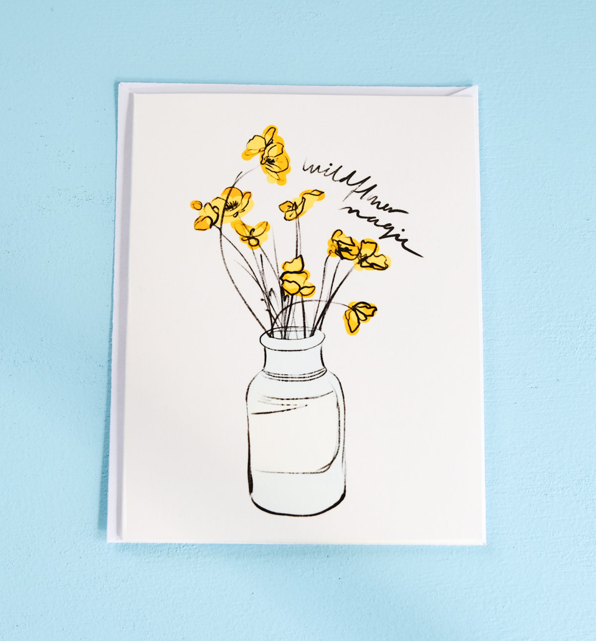 Wildflower Magic greeting card with yellow flowers in a jar.