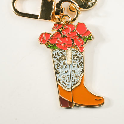 Poppy Cowgirl Boot Enamel Keychain | 2" Hard Enamel