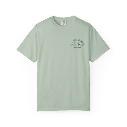 Light green t-shirt with text on a white background