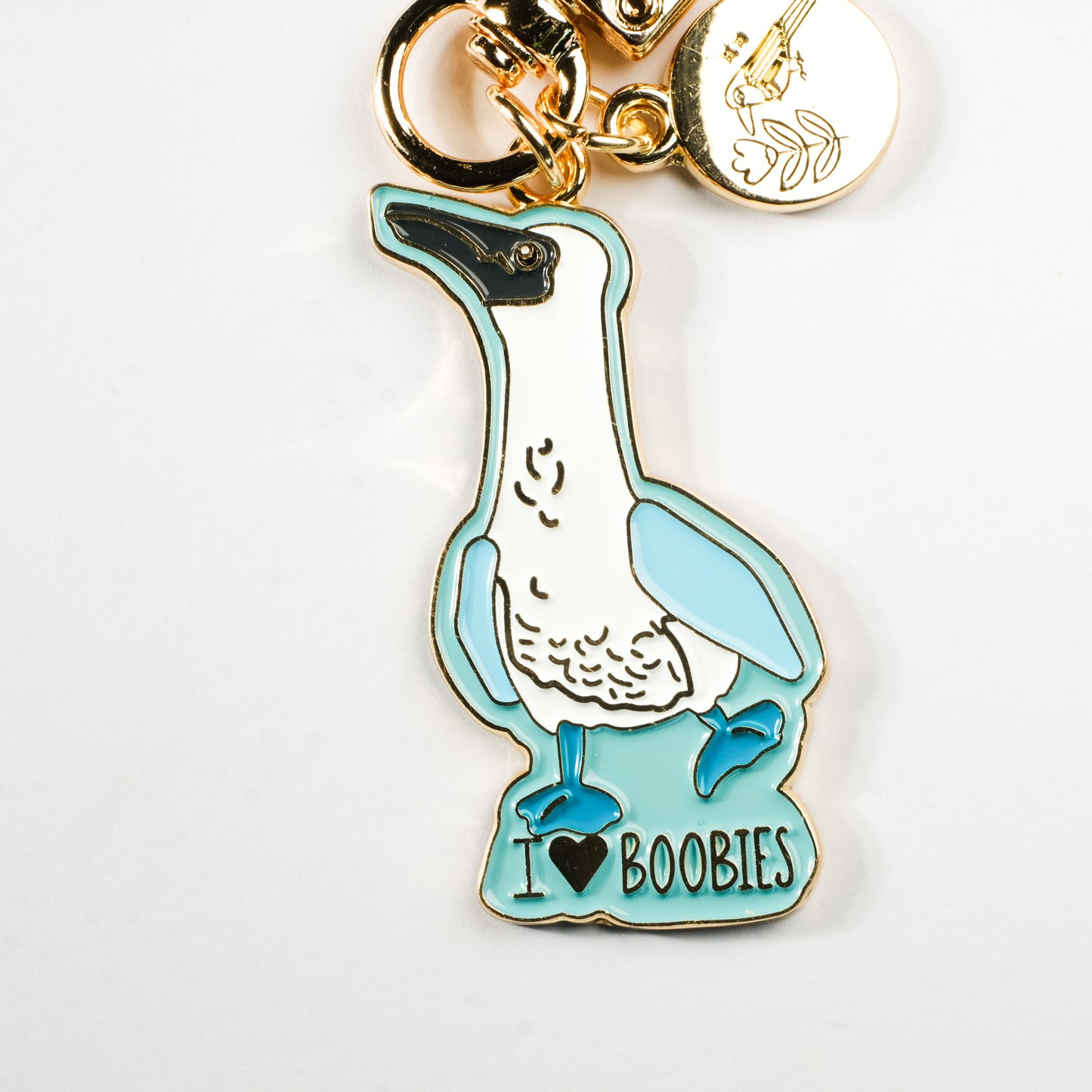 I Love Boobies Blue-Footed Booby Enamel Keychain | 2" Enamel Bag Charm