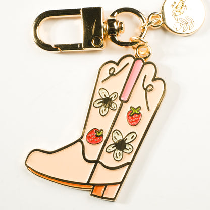 Strawberry Cowgirl Boot Enamel Keychain | 2" Enamel Bag Charm