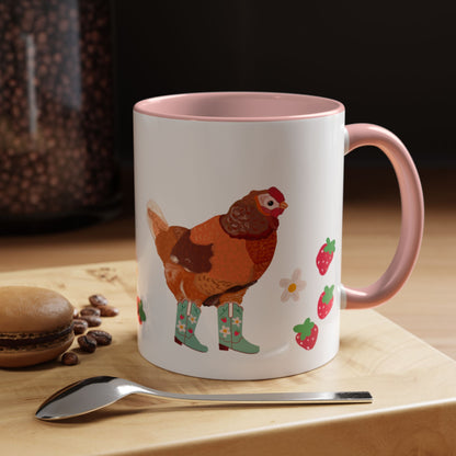 Berry Cowgirl Chicken, Farmhouse Coffee Mug, Cute Animal Design