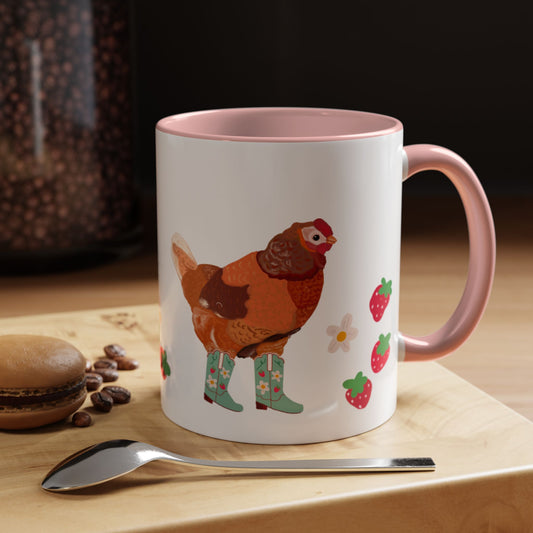 Berry Cowgirl Chicken, Farmhouse Coffee Mug, Cute Animal Design