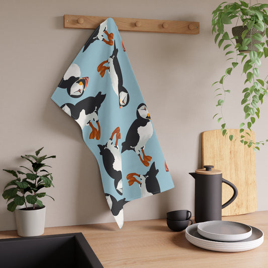 Puffin Pattern Tea Towel | Bird Lover Kitchen Decor