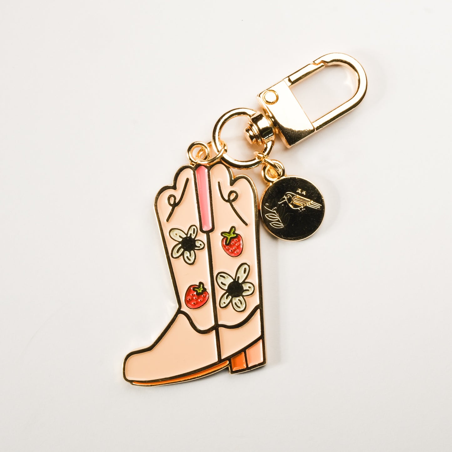 Strawberry Cowgirl Boot Enamel Keychain | 2" Enamel Bag Charm