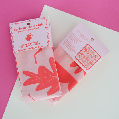 Backyard Bug Club Insect & Garden Cotton Bandana with Acorn & Artisan retail packaging