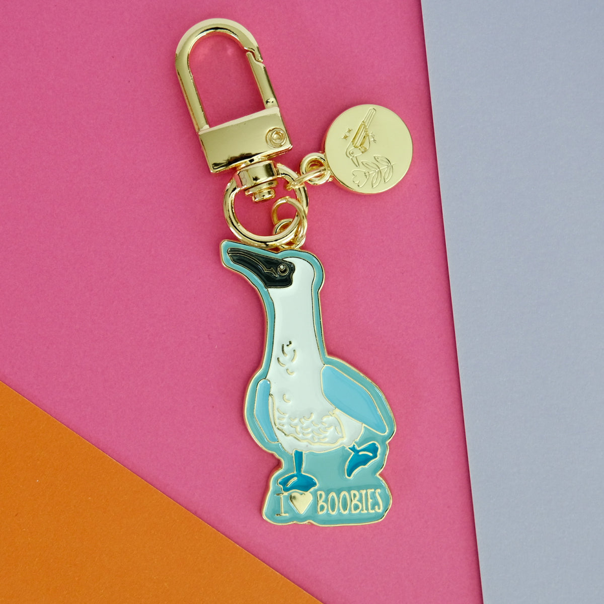 I Love Boobies Blue-Footed Booby Keychain